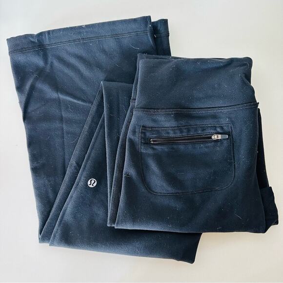 LULULEMON Black Mid High Rise Boot Cut Drawstring Tie Waist Yoga Pant Leggings 6 - Picture 6 of 13